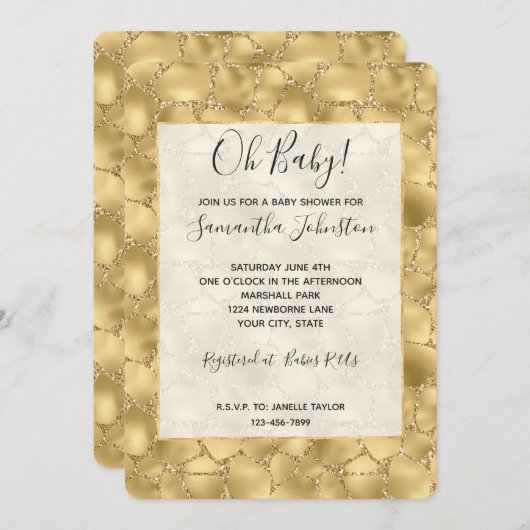 Invitation Parties scintillant or Glitzy Giraffe Imprimer (Devant / Derrière)