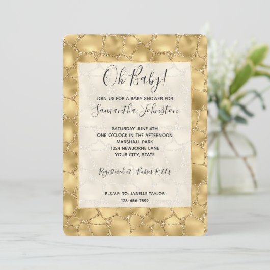 Invitation Parties scintillant or Glitzy Giraffe Imprimer (Debout devant)
