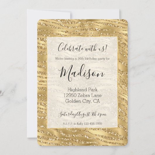 Invitation Parties scintillant or Glitzy Zebra Print (Devant)