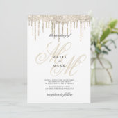 Invitation Parties scintillant or gouttes mariage initial mon (Debout devant)
