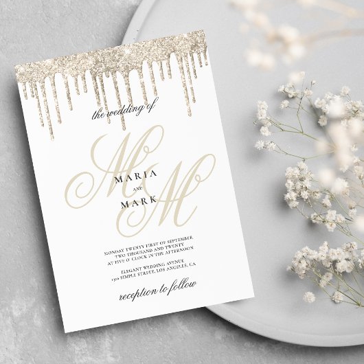 Invitation Parties scintillant or gouttes mariage initial mon