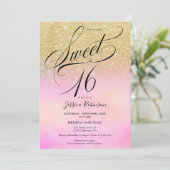 Invitation parties scintillant or holographique script chic S (Debout devant)