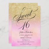 Invitation parties scintillant or holographique script chic S (Devant / Derrière)
