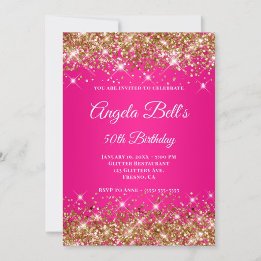Invitation Parties scintillant Or Hot rose Ombre Fancy Monogr (Devant)