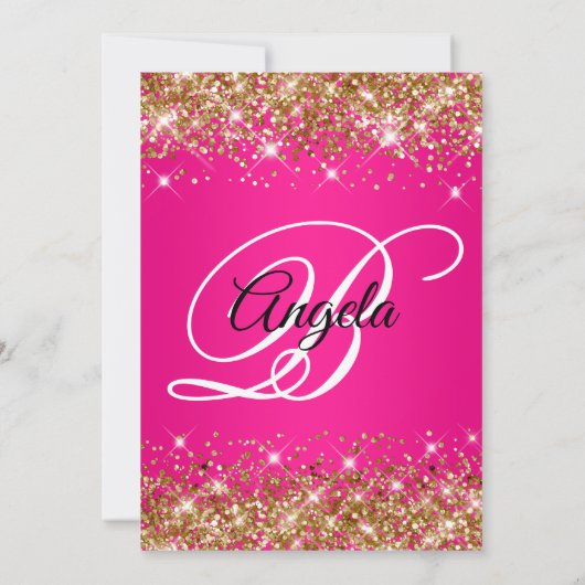 Invitation Parties scintillant Or Hot rose Ombre Fancy Monogr (Dos)