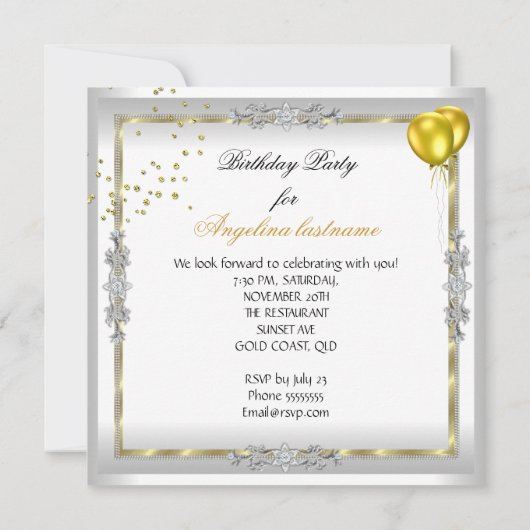 Invitation Parties scintillant or jaune blanc talons fête d'a (Dos)