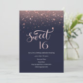 Invitation Parties scintillant or marine et Rose Sweet 16 Inv (Debout devant)