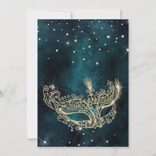 Invitation parties scintillant or mascarade masque turquoise  (Dos)