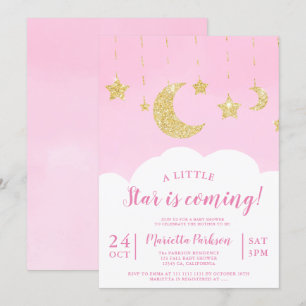 Invitation Parties scintillant or mignon étoile lune nuage ro