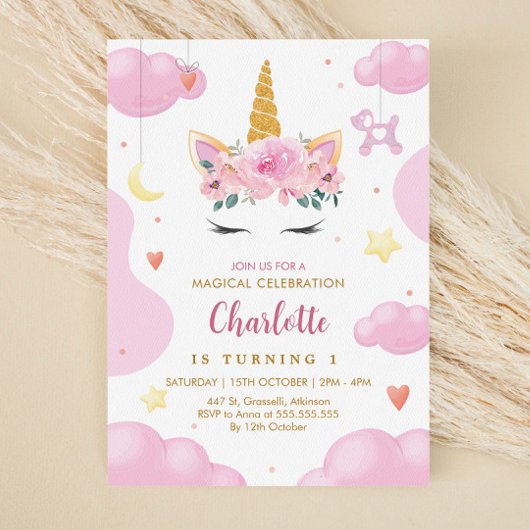 Invitation Parties scintillant or mignonne rose Floral Unicor