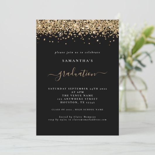 Invitation Parties scintillant Or moderne 2024 Graduation Noi (Debout devant)