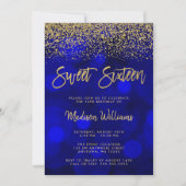 Invitation Parties scintillant or moderne Blue Bokeh Sweet 16 (Devant)