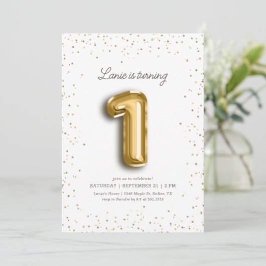 Invitation Parties scintillant Or moderne Foil Balloon 1er an (Debout devant)