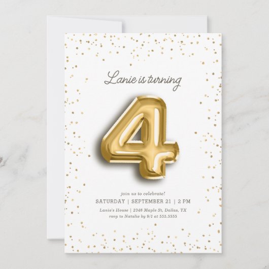 Invitation Parties scintillant or moderne Foil Balloon 4e ann (Devant)