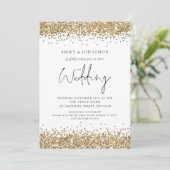 Invitation Parties scintillant Or moderne QR Code Mariage (Debout devant)