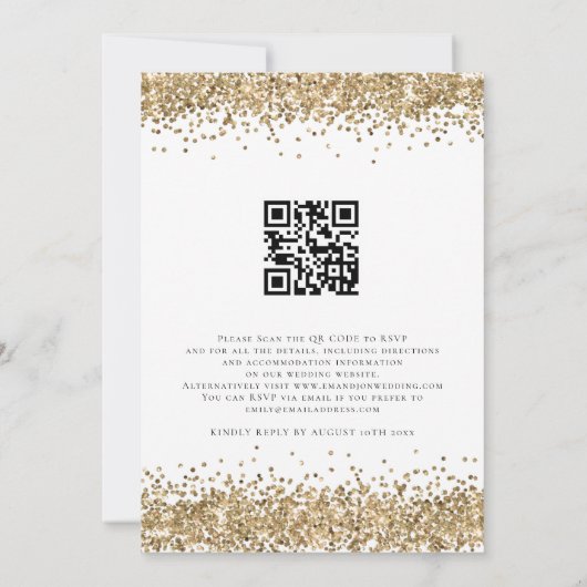 Invitation Parties scintillant Or moderne QR Code Mariage (Dos)