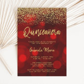Invitation Parties scintillant or moderne Red Bokeh Quinceane