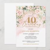 Invitation Parties scintillant or numéro rose doux roses 40e (Devant / Derrière)