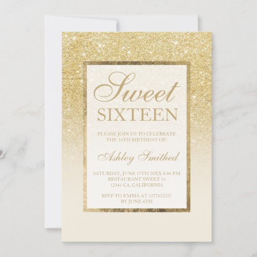Invitation Parties scintillant or ombre ivoire élégant Sweet  (Devant)