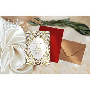 Invitation Parties scintillant or orange brûlé Mariage dentel