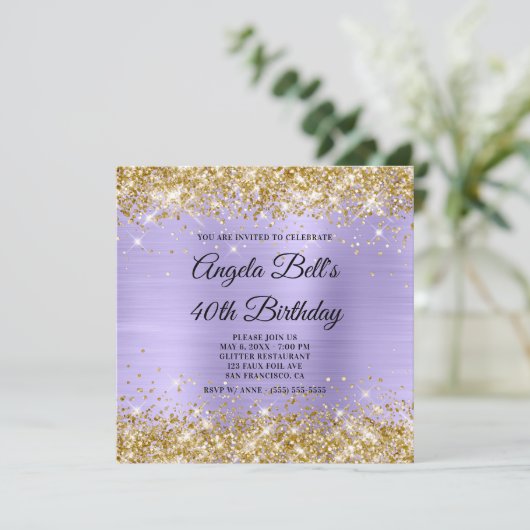 Invitation Parties scintillant or Pale Lavande Shimmer Monogr (Debout devant)