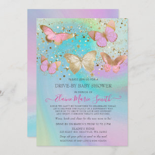 Invitation Parties scintillant Or Papillons rose Conduite Par