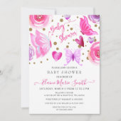 Invitation Parties scintillant or Pink Purple Papillons Baby  (Devant)