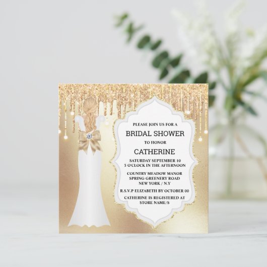 Invitation Parties scintillant or robe mariée élégant brillan (Debout devant)