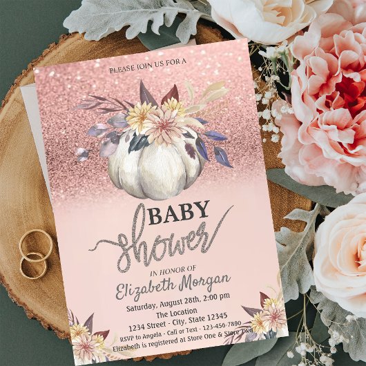 Invitation Parties scintillant or rose, Baby shower Citrouill