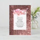 Invitation Parties scintillant or rose baby shower Floral Vin (Debout devant)