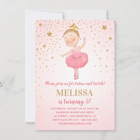 Invitation Parties scintillant or rose Ballerina | Fille Anni (Devant)