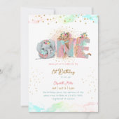 Invitation Parties scintillant or rose Bleu Bébé fille premie (Devant)