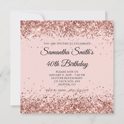 Invitation Parties scintillant or rose Blush 40e anniversaire (Devant)