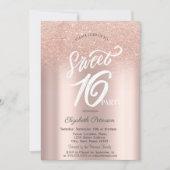Invitation Parties scintillant or rose Bokeh Ombre Sweet 16 (Devant)