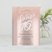 Invitation Parties scintillant or rose Bokeh Ombre Sweet 16 (Debout devant)
