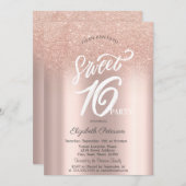 Invitation Parties scintillant or rose Bokeh Ombre Sweet 16 (Devant / Derrière)