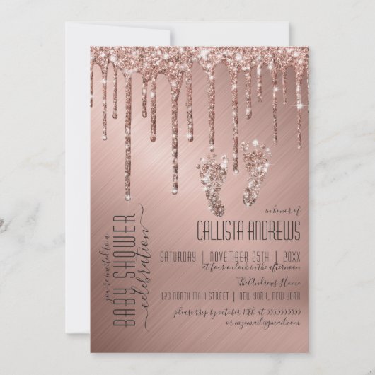 Invitation Parties scintillant or Rose brillant  Baby shower  (Devant)