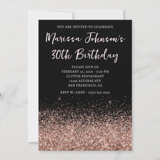 Invitation Parties scintillant or Rose brillant noir 30e anni (Devant)