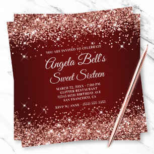 Invitation Parties scintillant or Rose brillant Sweet sixteen