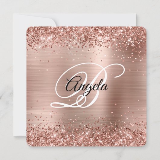 Invitation Parties scintillant or rose brossé Foil Fancy Mono (Devant)
