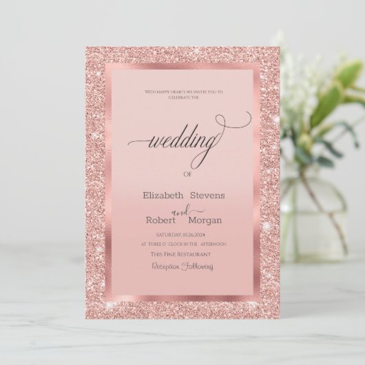 Invitation Parties scintillant or Rose cadre élégant (Debout devant)