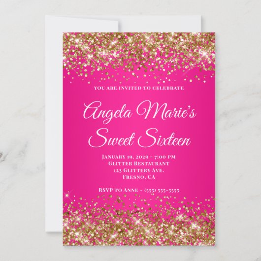 Invitation Parties scintillant or rose chaud Fancy Sweet sixt (Devant)