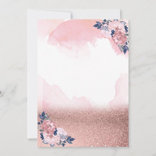 Invitation Parties scintillant or Rose chic Fleurs de couronn (Dos)