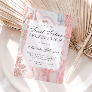 Invitation parties scintillant or rose corail marbre rose swe