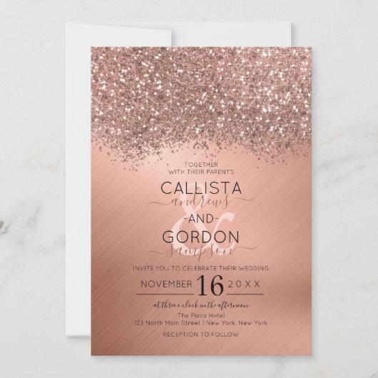 Invitation Parties scintillant or Rose de luxe Confetti Maria (Devant)
