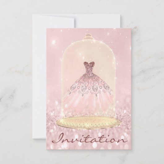 Invitation Parties scintillant Or rose Diamant Robe Douce 16e (Devant)