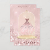 Invitation Parties scintillant Or rose Diamant Robe Douce 16e (Devant / Derrière)