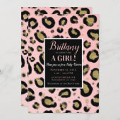 Invitation Parties scintillant or rose et Baby shower léopard (Devant / Derrière)