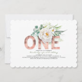 Invitation Parties scintillant or rose et fleurs blanches 1er (Devant)