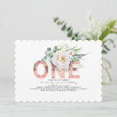Invitation Parties scintillant or rose et fleurs blanches 1er (Debout devant)